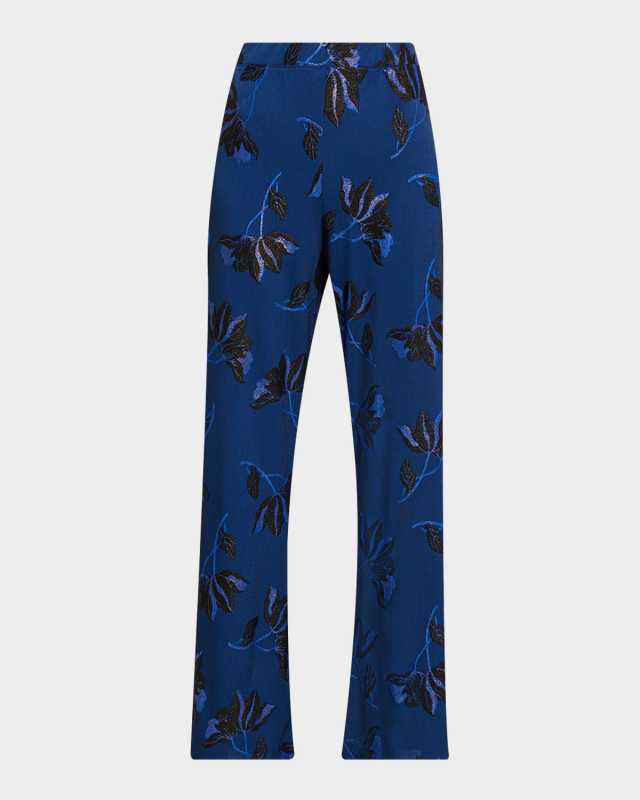 Jenna Flare-Leg Metallic Floral Pants